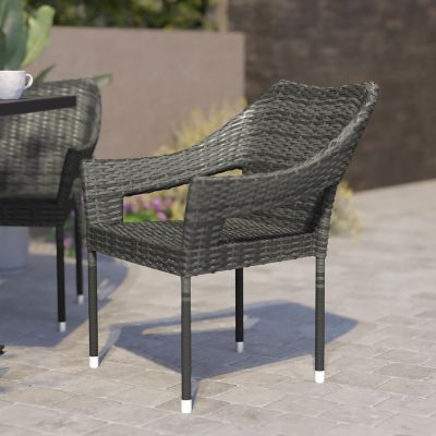 Flash Furniture Ethan Commercial Grade Stacking Patio Chair, All Weather PE Rattan Wicker Patio Dining Chair