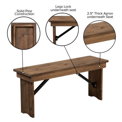 Image showing  HERCULES Series 40 in. x 12 in. Solid Pine Folding Farm Bench