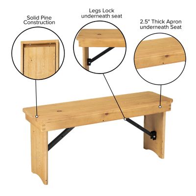Image showing  HERCULES Series 40 in. x 12 in. Solid Pine Folding Farm Bench