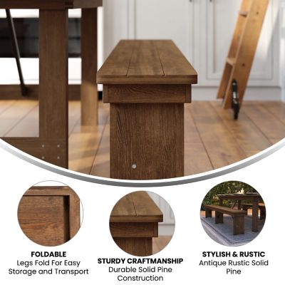 Image showing  HERCULES Series 8 ft. x 12 in. Solid Pine Folding Farm Bench with 3 Legs