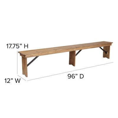 Image showing 6 th Flash Furniture HERCULES Series 8 ft. x 12 in. Solid Pine Folding Farm Bench with 3 Legs