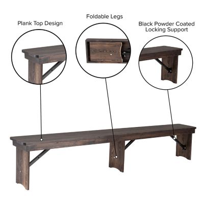 Image showing  HERCULES Series 8 ft. x 12 in. Solid Pine Folding Farm Bench with 3 Legs