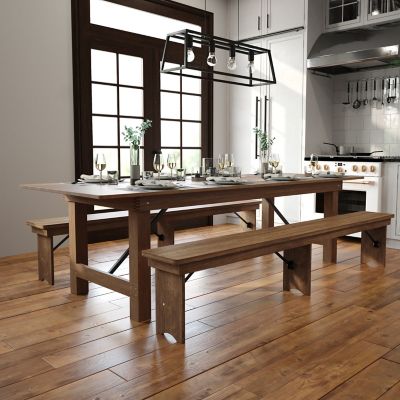 Flash Furniture HERCULES Series 9 ft. x 40 in. Rectangular Solid Pine Folding Farm Table