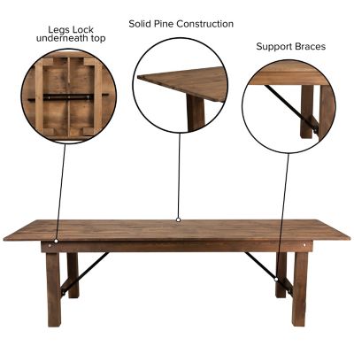 Image showing  HERCULES Series 9 ft. x 40 in. Rectangular Solid Pine Folding Farm Table