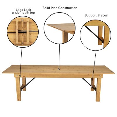 Image showing  HERCULES Series 9 ft. x 40 in. Rectangular Solid Pine Folding Farm Table