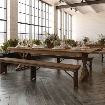 Image showing  HERCULES 9 ft. x 40 in. Rectangular Solid Pine Folding Farm Table with X Legs