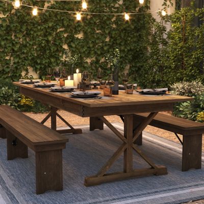 Image showing 5 th Flash Furniture HERCULES 9 ft. x 40 in. Rectangular Solid Pine Folding Farm Table with X Legs