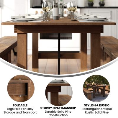 Image showing  7 ft. x 40 in. HERCULES Series Solid Pine Rectangular Folding Farm Table for 8 People