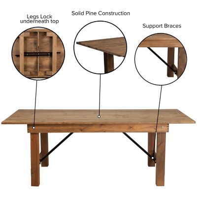 Image showing  7 ft. x 40 in. HERCULES Series Solid Pine Rectangular Folding Farm Table for 8 People