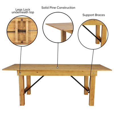 Image showing  7 ft. x 40 in. HERCULES Series Solid Pine Rectangular Folding Farm Table for 8 People