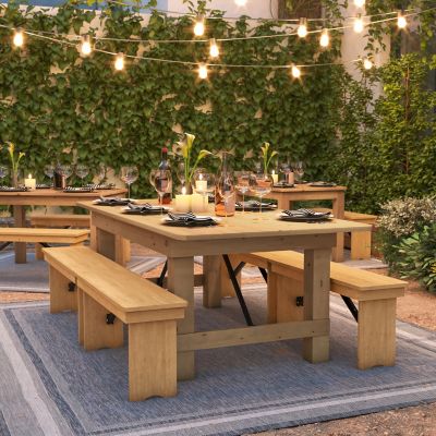 Image showing 6 th Flash Furniture 7 ft. x 40 in. HERCULES Series Solid Pine Rectangular Folding Farm Table for 8 People