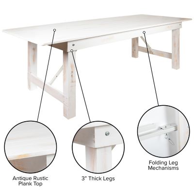 Image showing  7 ft. x 40 in. HERCULES Series Solid Pine Rectangular Folding Farm Table for 8 People