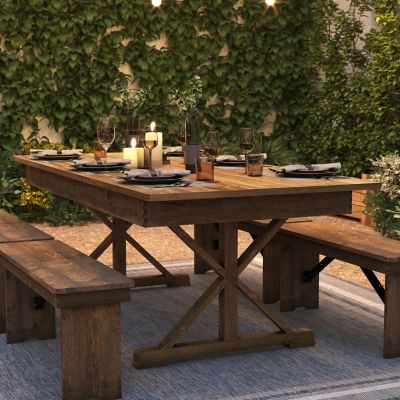 Image showing 5 th Flash Furniture HERCULES 7 ft. x 40 in. Rectangular Solid Pine Folding Farm Table with X Legs