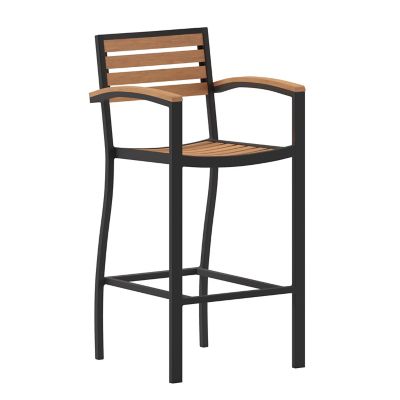 Image showing  Commercial Grade Outdoor Bar Stool with Armrests and Poly Resin Slats