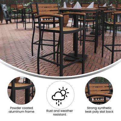 Image showing  Commercial Grade Outdoor Bar Stool with Armrests and Poly Resin Slats