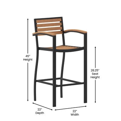 Image showing  Commercial Grade Outdoor Bar Stool with Armrests and Poly Resin Slats