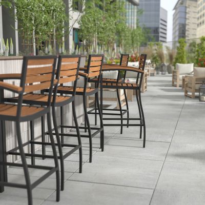 Image showing  Commercial Grade Outdoor Bar Stool with Armrests and Poly Resin Slats