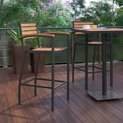 Image showing 5 th Flash Furniture Commercial Grade Outdoor Bar Stool with Armrests and Poly Resin Slats