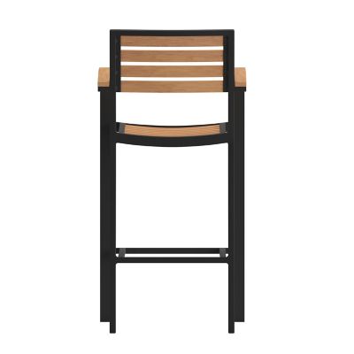 Image showing 6 th Flash Furniture Commercial Grade Outdoor Bar Stool with Armrests and Poly Resin Slats