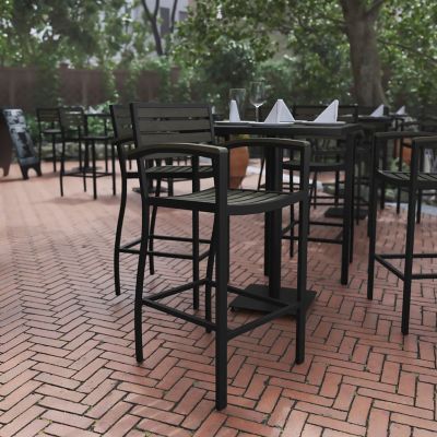 Flash Furniture Commercial Grade Outdoor Bar Stool with Armrests and Poly Resin Slats