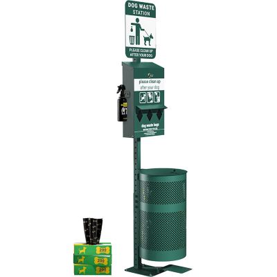 Flash Furniture Pet Waste Station-Pull Out Bag Dispenser-Sanitizer Bottle-Pedal Trash Can