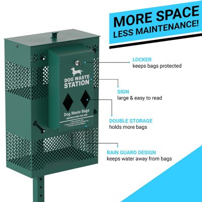 Image showing  Kessler Compact Dog Waste Station with Rectangular Lidded Trash Can and Locking Waste Bag Dispenser
