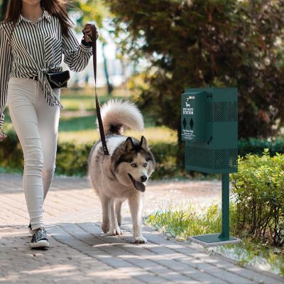Image showing  Kessler Compact Dog Waste Station with Rectangular Lidded Trash Can and Locking Waste Bag Dispenser