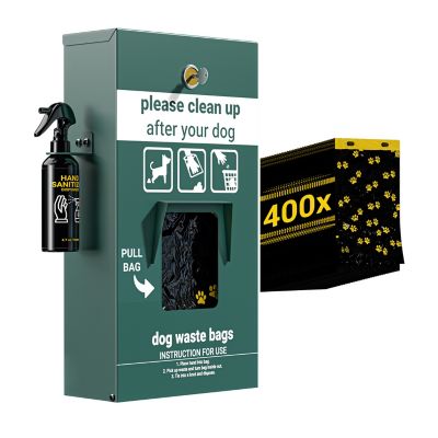 Flash Furniture Mountable Locking Pull Out Pet Waste Bag Dispenser with Hand Sanitizer Bottle