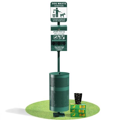 Flash Furniture Pet Waste Station-Roll Bag Dispenser-Sanitizer Bottle-Trash Can with Lid