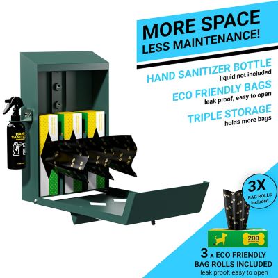 Image showing  Mountable Locking Roll Pet Waste Bag Dispenser with Hand Sanitizer Bottle