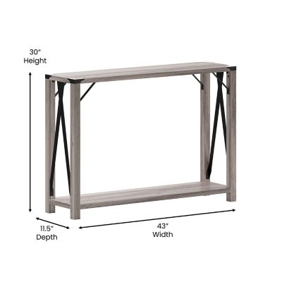 Image showing  Wyatt Modern Farmhouse Wooden 2 Tier Console Entry Table with Metal Corner Accents and Cross Bracing