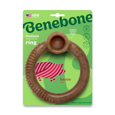 Benebone Ring Bacon Flavor Dog Chew Toy, Medium