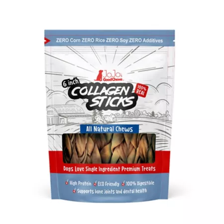 JoJo Modern Pets Chunky Braided Collagen Stick Dog Treats 6-in 4-Pack Bully Sticks