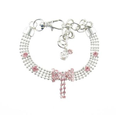 Buddy G's 4 Row Ball Chain Dog Collar with Rhinestone Bow