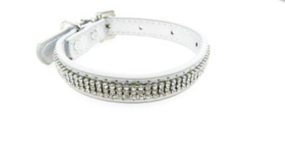 Buddy G's Crystal Rhinestone Leather Dog Collar, Silver