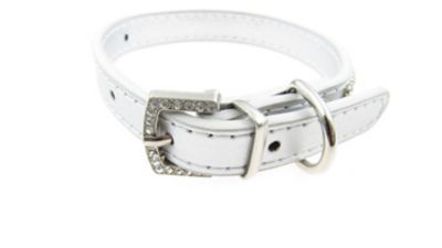 Image showing  Crystal Rhinestone Leather Dog Collar, Silver