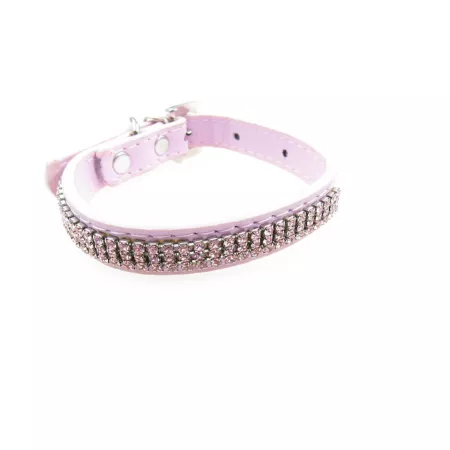 Buddy G's Multi Row Rhinestone and Crystal Leather Dog Collar Pink Dog Basic Collars