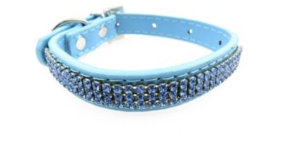 Buddy G's Multi-Row Crystal Rhinestone Leather Dog Collar, Blue