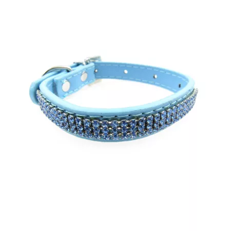 Buddy G's Multi Row Rhinestone and Crystal Leather Dog Collar Blue Dog Basic Collars