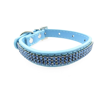 Buddy G's Multi-Row Crystal Rhinestone Leather Dog Collar, Blue