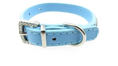 Image showing  Multi-Row Crystal Rhinestone Leather Dog Collar, Blue