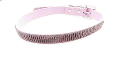 Buddy G's Multi-Row Crystal Rhinestone Leather Dog Collar, Pink