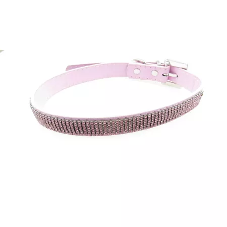 Buddy G's Multi Row Rhinestone and Crystal Leather Dog Collar Pink Dog Basic Collars