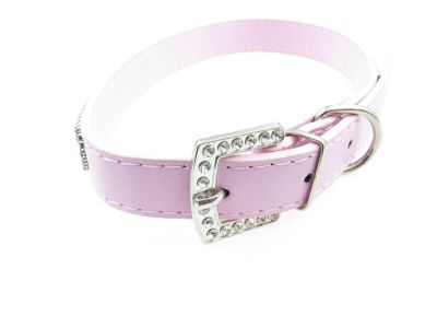 Image showing  Multi-Row Crystal Rhinestone Leather Dog Collar, Pink