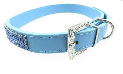 Image showing  6-Row Crystal Rhinestone Leather Dog Collar, Blue