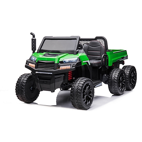 Freddo 24V 6 Wheeler Tractor Trailer 2-Seater Ride-on with Dump Cart, Green