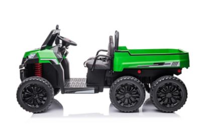 Image showing  24V 6 Wheeler Tractor Trailer 2-Seater Ride-On Toy with Dump Cart, Green