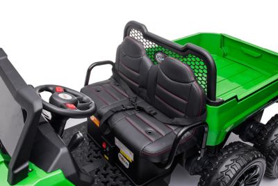 Image showing 5 th Freddo 24V 6 Wheeler Tractor Trailer 2-Seater Ride-On Toy with Dump Cart, Green