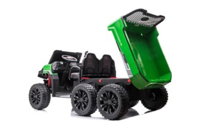 Image showing 8 th Freddo 24V 6 Wheeler Tractor Trailer 2-Seater Ride-On Toy with Dump Cart, Green