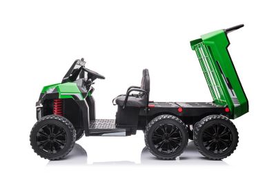 Image showing 9 th Freddo 24V 6 Wheeler Tractor Trailer 2-Seater Ride-On Toy with Dump Cart, Green